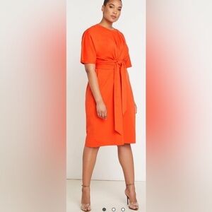 NWT Eloquii Orange Midi Dress with Ruching Size 16